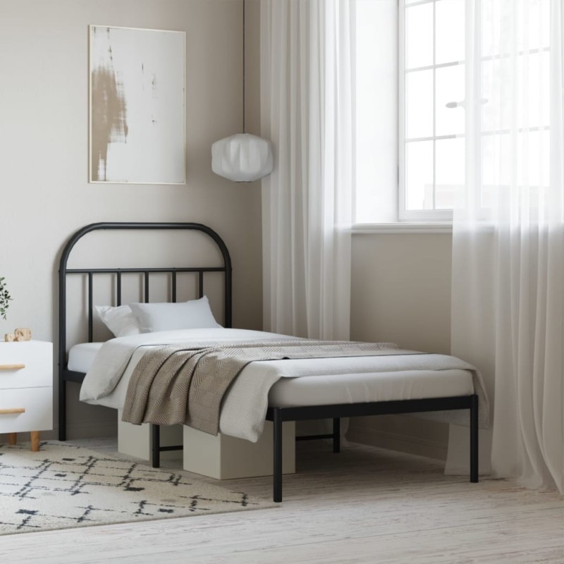 vidaXL Estructura de cama con cabecero metal negro 90x190 cm vidaXL Estructura de cama con cabecero metal negro 90x190 cm
