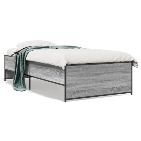 vidaXL Estructura cama madera ingeniería metal gris Sonoma 75x190 cm