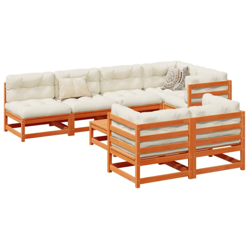 vidaXL Juego de sofás de jardín 8 pzas madera maciza pino marrón cera vidaXL Juego de sofás de jardín 8 pzas madera maciza pino marrón cera