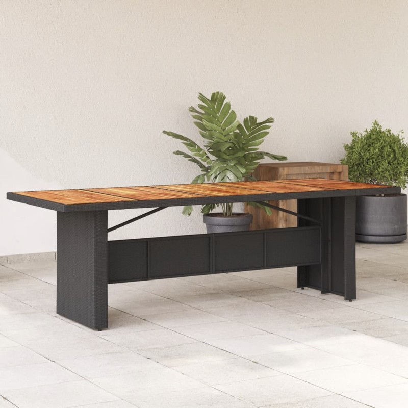 vidaXL Mesa de jardín superficie madera acacia ratán negro 240x90x75cm vidaXL Mesa de jardín superficie madera acacia ratán negro 240x90x75cm