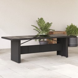 vidaXL Mesa de jardín superficie de vidrio ratán PE negro 240x90x75 cm