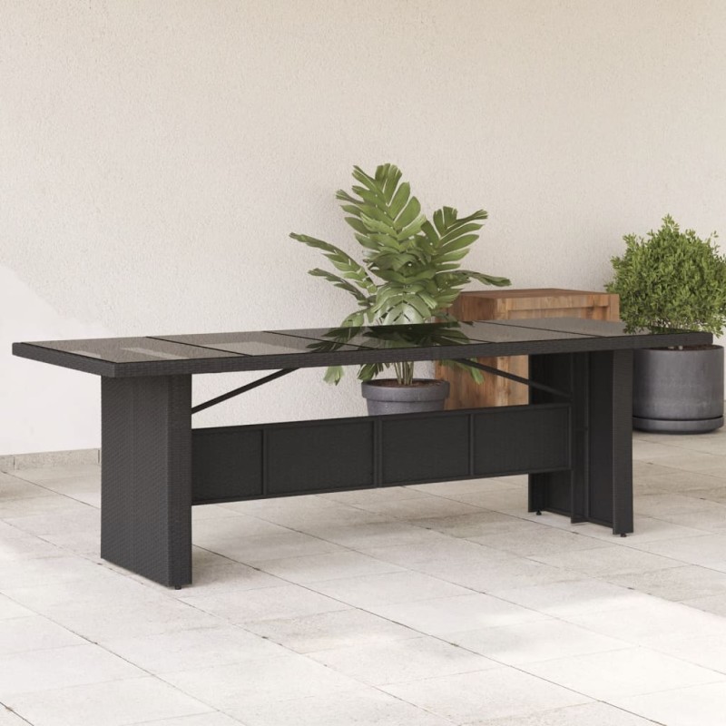 vidaXL Mesa de jardín superficie de vidrio ratán PE negro 240x90x75 cm vidaXL Mesa de jardín superficie de vidrio ratán PE negro 240x90x75 cm