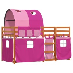 vidaXL Litera con cortinas madera maciza de pino rosa 75x190 cm