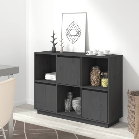 vidaXL Aparador de madera maciza de pino gris 110,5x35x80 cm
