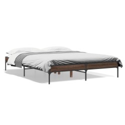 vidaXL Estructura cama madera ingeniería metal marrón roble 140x200 cm