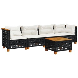 vidaXL Set de muebles de jardín 5 pzas y cojines ratán sintético negro
