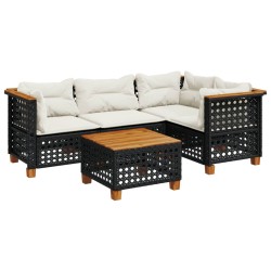 vidaXL Set de muebles de jardín 5 pzas y cojines ratán sintético negro