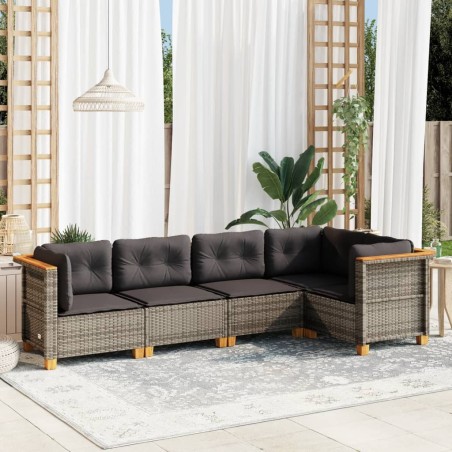 vidaXL Juego de sofás jardín con cojines 5 pzas ratán sintético gris