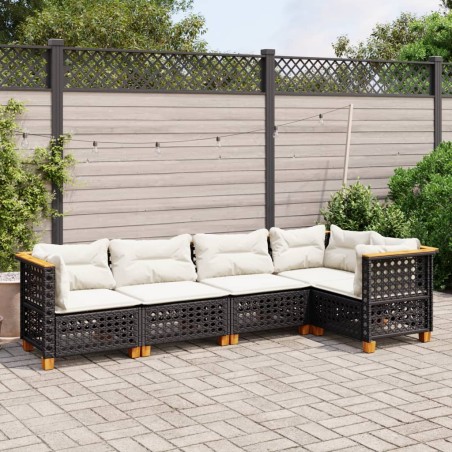 vidaXL Set de muebles de jardín 5 pzas y cojines ratán sintético negro