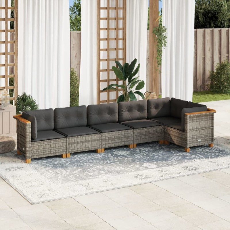 vidaXL Set de muebles de jardín 6 pzas y cojines ratán sintético gris vidaXL Set de muebles de jardín 6 pzas y cojines ratán sintético gris