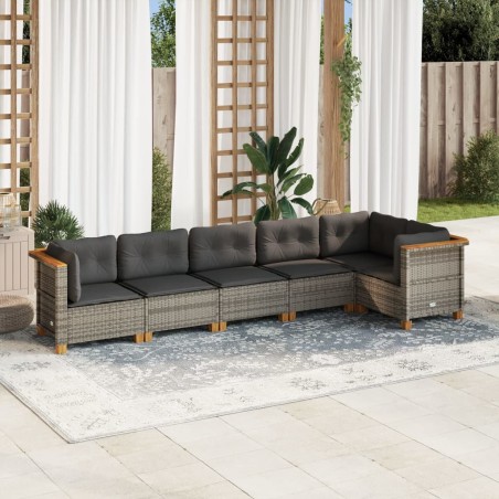 vidaXL Set de muebles de jardín 6 pzas y cojines ratán sintético gris