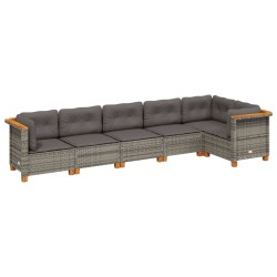 vidaXL Set de muebles de jardín 6 pzas y cojines ratán sintético gris