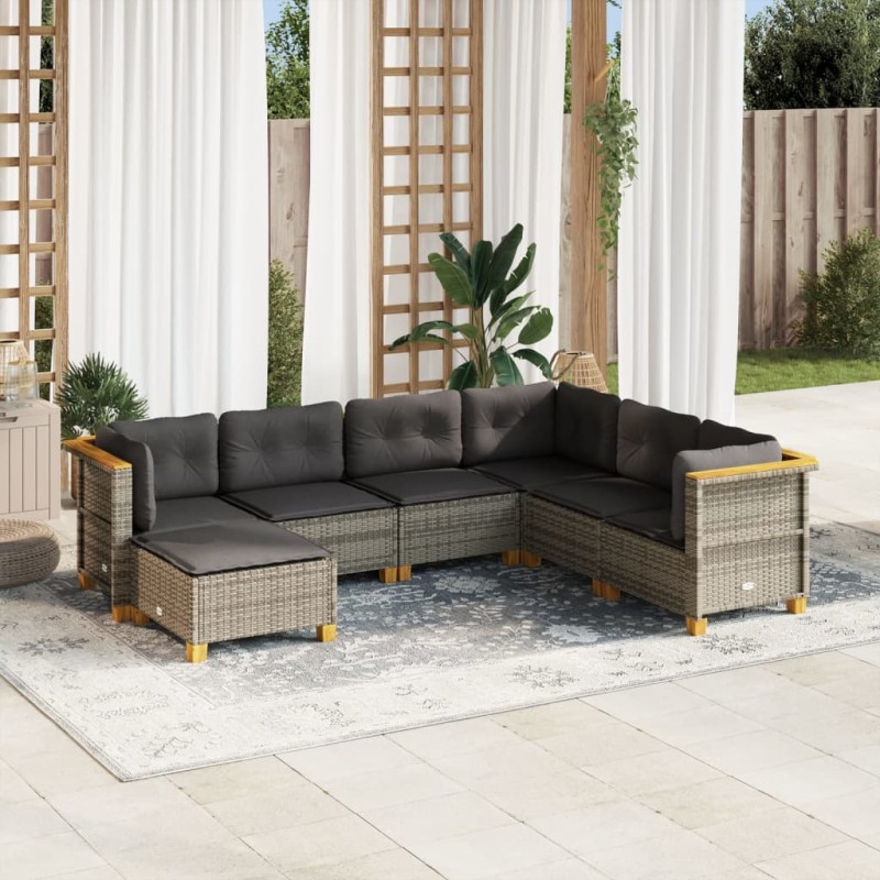 vidaXL Set de sofás de jardín 7 pzas con cojines ratán sintético gris vidaXL Set de sofás de jardín 7 pzas con cojines ratán sintético gris