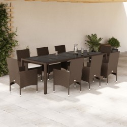 vidaXL Set comedor jardín 9 pzas cojines ratán sintético vidrio marrón