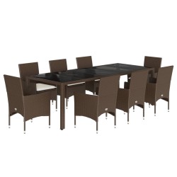 vidaXL Set comedor jardín 9 pzas cojines ratán sintético vidrio marrón
