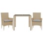 vidaXL Set comedor jardín 3 pzas cojines ratán sintético vidrio beige vidaXL Set comedor jardín 3 pzas cojines ratán sintético vidrio beige