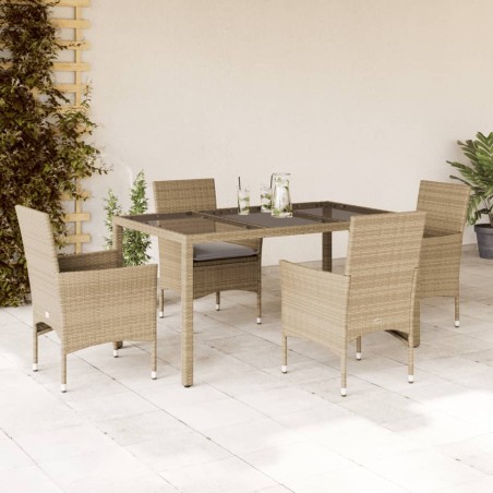 vidaXL Set comedor jardín 5 pzas cojines ratán sintético vidrio beige