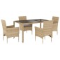 vidaXL Set comedor jardín 5 pzas cojines ratán sintético vidrio beige vidaXL Set comedor jardín 5 pzas cojines ratán sintético vidrio beige