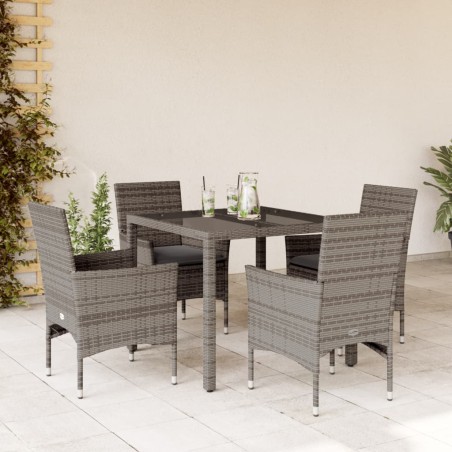 vidaXL Set comedor jardín 5 pzas y cojines ratán sintético vidrio gris