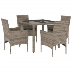 vidaXL Set comedor jardín 5 pzas y cojines ratán sintético vidrio gris