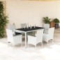vidaXL Set comedor jardín 7 pzas cojines ratán sintético vidrio blanco vidaXL Set comedor jardín 7 pzas cojines ratán sintético vidrio blanco