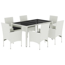 vidaXL Set comedor jardín 7 pzas cojines ratán sintético vidrio blanco