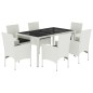 vidaXL Set comedor jardín 7 pzas cojines ratán sintético vidrio blanco vidaXL Set comedor jardín 7 pzas cojines ratán sintético vidrio blanco