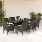vidaXL Set comedor jardín 9 pzas cojines ratán sintético vidrio negro vidaXL Set comedor jardín 9 pzas cojines ratán sintético vidrio negro
