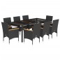 vidaXL Set comedor jardín 9 pzas cojines ratán sintético vidrio negro vidaXL Set comedor jardín 9 pzas cojines ratán sintético vidrio negro