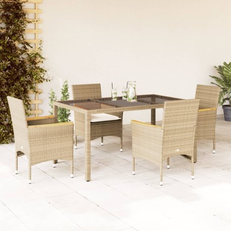 vidaXL Set comedor jardín 5 pzas cojines ratán sintético vidrio beige