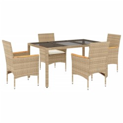 vidaXL Set comedor jardín 5 pzas cojines ratán sintético vidrio beige
