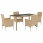 vidaXL Set comedor jardín 5 pzas cojines ratán sintético vidrio beige vidaXL Set comedor jardín 5 pzas cojines ratán sintético vidrio beige