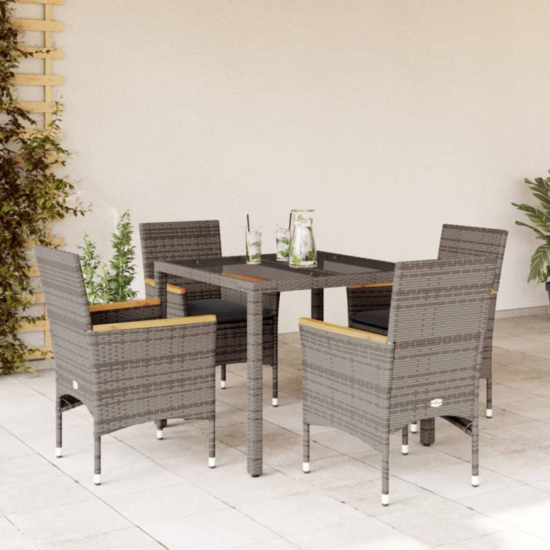 vidaXL Set comedor jardín 5 pzas y cojines ratán sintético vidrio gris vidaXL Set comedor jardín 5 pzas y cojines ratán sintético vidrio gris