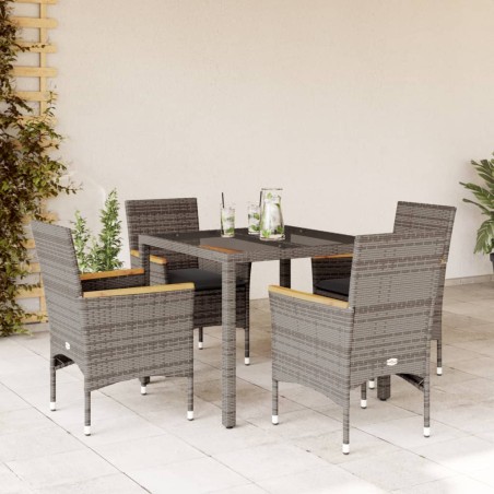 vidaXL Set comedor jardín 5 pzas y cojines ratán sintético vidrio gris