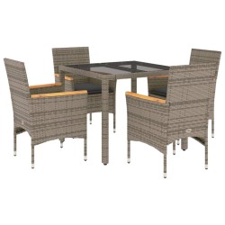 vidaXL Set comedor jardín 5 pzas y cojines ratán sintético vidrio gris