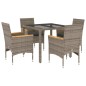 vidaXL Set comedor jardín 5 pzas y cojines ratán sintético vidrio gris vidaXL Set comedor jardín 5 pzas y cojines ratán sintético vidrio gris
