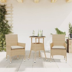 vidaXL Set comedor jardín 3 pzas cojines ratán sintético vidrio beige