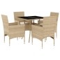vidaXL Set comedor jardín 5 pzas cojines ratán sintético vidrio beige vidaXL Set comedor jardín 5 pzas cojines ratán sintético vidrio beige
