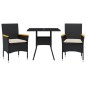 vidaXL Set comedor jardín 3 pzas cojines ratán sintético vidrio negro vidaXL Set comedor jardín 3 pzas cojines ratán sintético vidrio negro