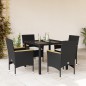 vidaXL Set comedor jardín 5 pzas cojines ratán sintético vidrio negro