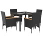 vidaXL Set comedor jardín 5 pzas cojines ratán sintético vidrio negro