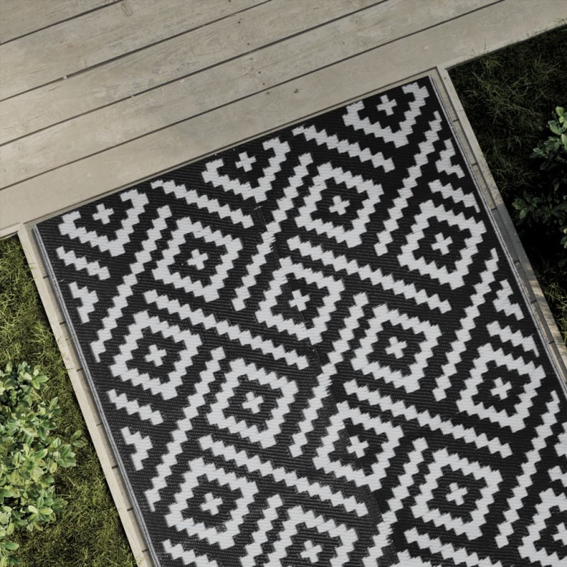 vidaXL Alfombra de exterior PP blanco y negro 120x180 cm vidaXL Alfombra de exterior PP blanco y negro 120x180 cm