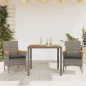 vidaXL Set de comedor jardín 3 pzas con cojines ratán PE acacia gris vidaXL Set de comedor jardín 3 pzas con cojines ratán PE acacia gris
