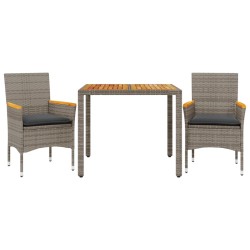 vidaXL Set de comedor jardín 3 pzas con cojines ratán PE acacia gris