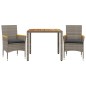 vidaXL Set de comedor jardín 3 pzas con cojines ratán PE acacia gris vidaXL Set de comedor jardín 3 pzas con cojines ratán PE acacia gris