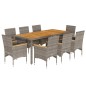 vidaXL Set de comedor jardín 9 pzas con cojines ratán PE acacia gris