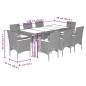 vidaXL Set de comedor jardín 9 pzas con cojines ratán PE acacia gris