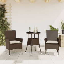 vidaXL Set comedor jardín 3 pzas cojines ratán sintético vidrio marrón