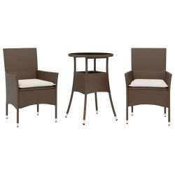 vidaXL Set comedor jardín 3 pzas cojines ratán sintético vidrio marrón