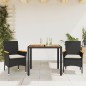 vidaXL Set de comedor jardín 3 pzas con cojines ratán PE acacia negro vidaXL Set de comedor jardín 3 pzas con cojines ratán PE acacia negro